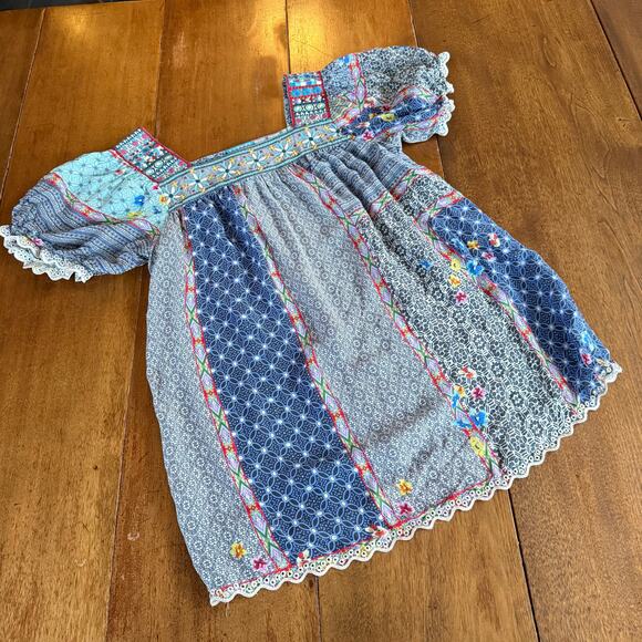 Johnny Was Embroidered Kichica Padme Blouse Silky Patchwork Embroidered Sz XS - Picture 9 of 14